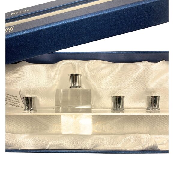 Oleg Cassini Crystal Menorah With Silver Plated Candle Holders In Elegant Box - Picture 3 of 8